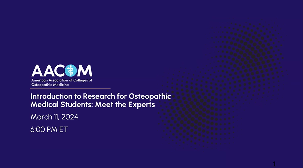 Cover Slide: Intro to Research for Osteopathic Medical Students